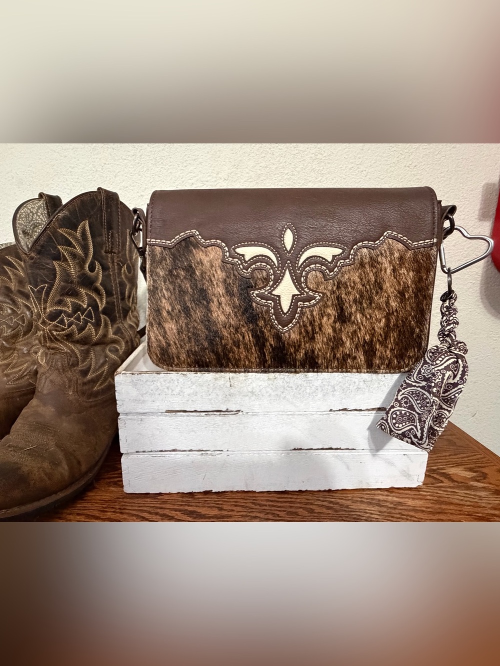 Trinity Ranch hair-on hide crossbody bag